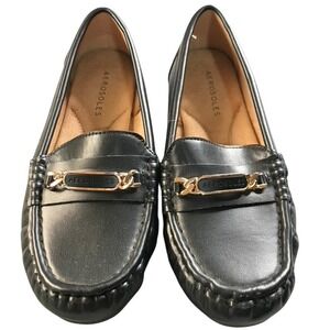 Aerosoles Mallory Black Driving Loafers Gold Chain Link Slip‎ On Shoes 6W Wide